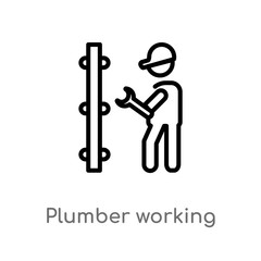 outline plumber working vector icon. isolated black simple line element illustration from people concept. editable vector stroke plumber working icon on white background