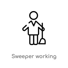 outline sweeper working vector icon. isolated black simple line element illustration from people concept. editable vector stroke sweeper working icon on white background