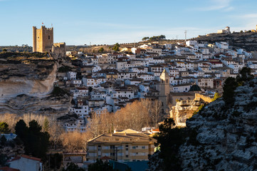 Naklejka premium View of the beautiful town of Alcalá del Júcar, at sunset. Albacete Castilla la Mancha. Spain