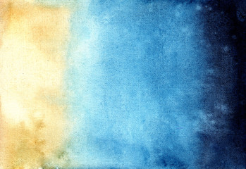 illustration watercolor abstract background sea ocean beach sand. smooth gradient transition from indigo, turquoise, blue, yellow, brown. hand drawn