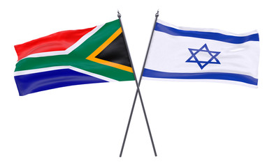 South Africa and Israel, two crossed flags isolated on white background. 3d image
