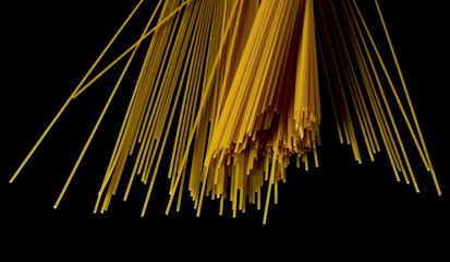 Spaghetti, yellow pasta isolated on black background, clipping path