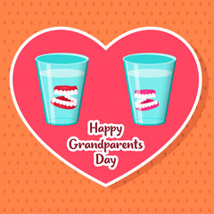 Congratulations on the day of National Grandparents Day. Insertion jaws in glasses. Vector illustration.
