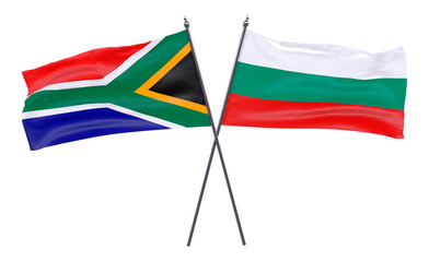 South Africa and Bulgaria, two crossed flags isolated on white background. 3d image