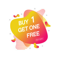 Buy 1 Get One Free sale tag. Banner design template for marketing. Special offer promotion or retail. Vector illustration