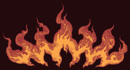 Tongue of Fire. Hand drawn engraving. Editable vector vintage illustration. Isolated on dark background. 8 EPS