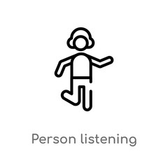 Obraz premium outline person listening vector icon. isolated black simple line element illustration from people concept. editable vector stroke person listening icon on white background