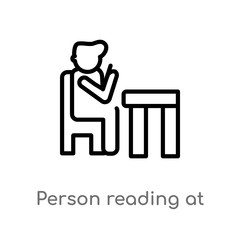 outline person reading at the office vector icon. isolated black simple line element illustration from people concept. editable vector stroke person reading at the office icon on white background