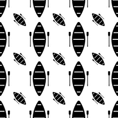 Boat With Boat Paddle Icon Seamless Pattern, Boat Paddle Pair