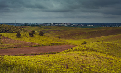 Fototapeta premium Fields landscape in summer sunset and sunrise