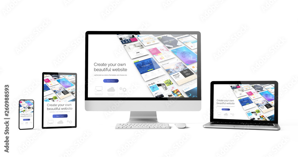 Poster responsive devices isolated design website builder