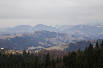 Misty landscape in the mountain area