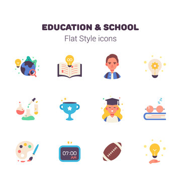 Education and School flat style icons