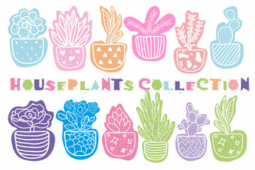 Collection of vector hand drawn houseplants