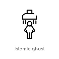 outline islamic ghusl vector icon. isolated black simple line element illustration from religion-2 concept. editable vector stroke islamic ghusl icon on white background