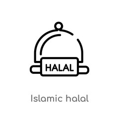 outline islamic halal vector icon. isolated black simple line element illustration from religion-2 concept. editable vector stroke islamic halal icon on white background