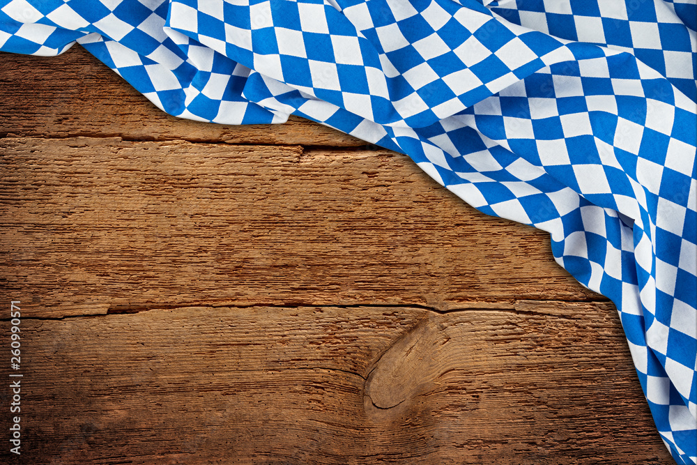 Wall mural old rustic retro wood wooden texture with bavarian flag dark brown vintage weathered Oktoberfest background