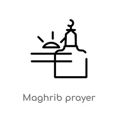 outline maghrib prayer vector icon. isolated black simple line element illustration from religion-2 concept. editable vector stroke maghrib prayer icon on white background