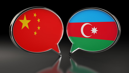 China and Azerbaijan flags with Speech Bubbles. 3D Illustration