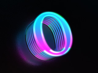 Beautiful colored glass letter O glowing in the dark