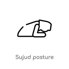outline sujud posture vector icon. isolated black simple line element illustration from religion-2 concept. editable vector stroke sujud posture icon on white background