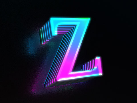 Beautiful colored glass letter Z glowing in the dark