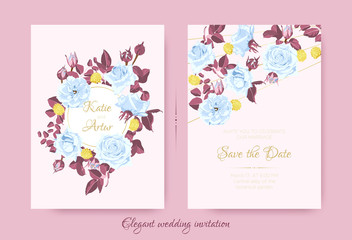 Fototapeta na wymiar Wedding Card Templates with Vintage Roses.