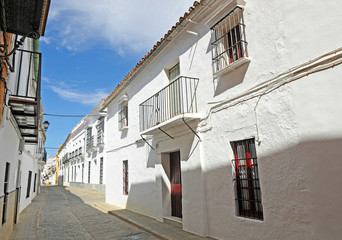 Fototapeta na wymiar Street of Guadalcanal, a beautiful village in the Sierra Norte Natural Park, province of Seville, Andalusia, Spain