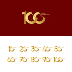 100 Years Anniversary Set 10 20 30 40 50 60 70 80 90 Vector Template Design Illustration