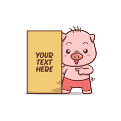 Cute pig wiht text board illustration