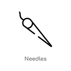 outline needles vector icon. isolated black simple line element illustration from sew concept. editable vector stroke needles icon on white background