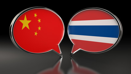 China and Thailand flags with Speech Bubbles. 3D Illustration