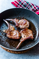 Fried Lamb Chops in Pan. Grilled and Sauteed