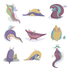 Collection of magical dragons with children. Vector illustration.