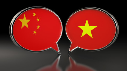 China and Vietnam flags with Speech Bubbles. 3D Illustration