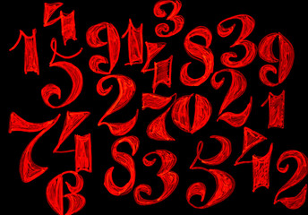 Background of numbers. from zero to nine. Numbers texture. Currency symbols. Numerology....