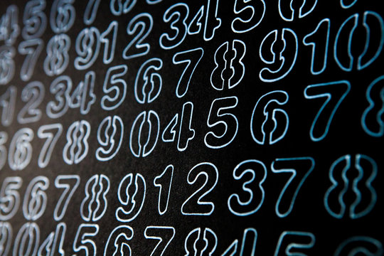 Background of numbers. from zero to nine. Numbers texture. Currency symbols. Numerology. Mathematical equations and formulas