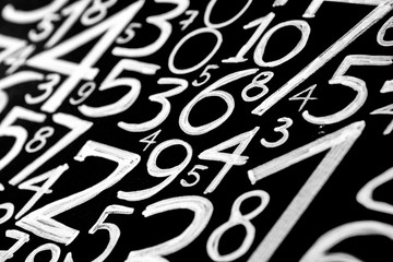 Background of numbers. from zero to nine. Numbers texture. Currency symbols. Numerology. Mathematical equations and formulas