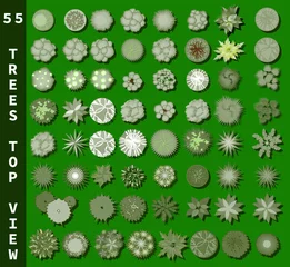 Keuken achterwand Groen Verschillende bomen bovenaanzicht. Uitzicht van bovenaf ingesteld voor architectonisch en landschapsontwerp van natuurlijke groene ruimte. Vector  © ngaga35