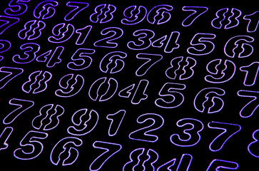 Background of numbers. from zero to nine. Numbers texture. Currency symbols. Numerology. Mathematical equations and formulas