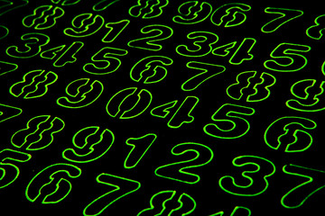 Background of numbers. from zero to nine. Numbers texture. Currency symbols. Numerology. Mathematical equations and formulas