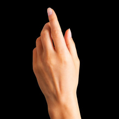 Woman hand with the index finger pointing up