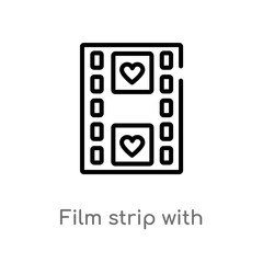 outline film strip with heart vector icon. isolated black simple line element illustration from shapes concept. editable vector stroke film strip with heart icon on white background