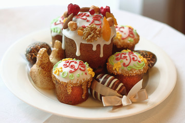 still life with Easter cakes. Easter light, traditional food