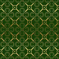 Vector Illustration. Pattern With Geometric Ornament, Decorative Border. Design For Print Fabric. Paper For Scrapbook, advert, poster, flyer background. Green, gold color