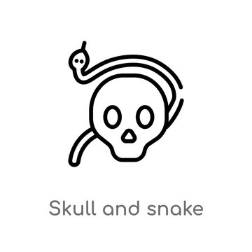 outline skull and snake vector icon. isolated black simple line element illustration from shapes concept. editable vector stroke skull and snake icon on white background