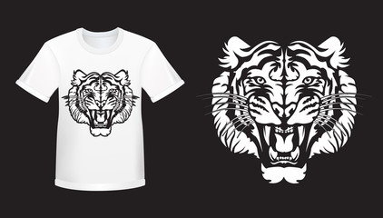 Tiger angry face tattoo. Vector illustration of big cat head. Tiger angry logo. Safari animal.