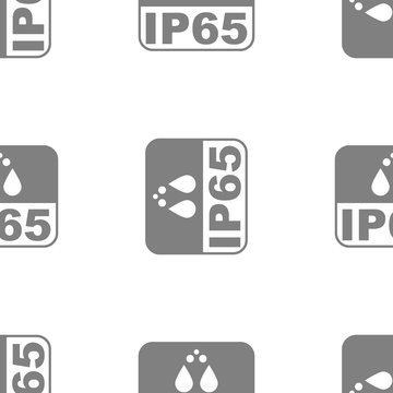 IP65 protection certificate standard icon seamless. Water and dust or solids resistant protected symbol. Vector illustration.