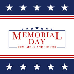 Memorial Day background with stars and stripes. Template for Memorial Day invitation, greeting card, banner and advertising. Vector illustration.
