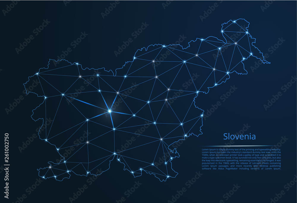 Aufkleber the map of the network of the slovenia. vector low-poly image of a global map with lights in the for